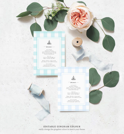 Gingham Blue Sailing Boat | Printable Menu Template