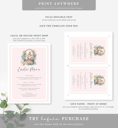 Easter Pink | Printable Menu Template