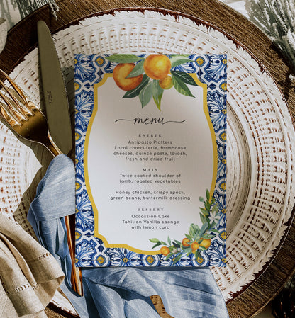 Positano Oranges | Printable Menu Template