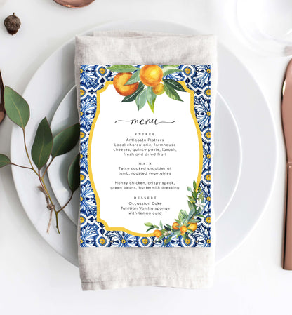 Positano Oranges | Printable Menu Template