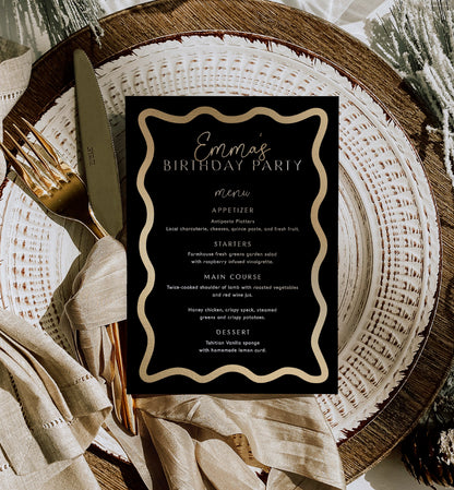 Wave Black Gold | Printable Menu Template