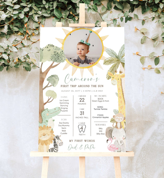 Safari Photo First Birthday Milestone Board, Printable Baby's First Year Milestone Poster, 1st Birthday 12 Month Milestone Photo Sign, Nyala