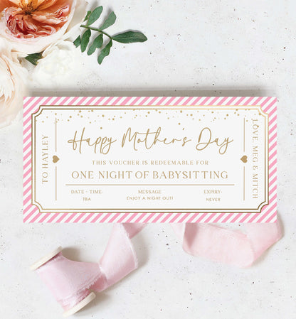 Printable Babysitting Gift Voucher, Mother's Day Childminding Gift Certificate, Childminding Date Night Voucher Coupon Paintly Stripe