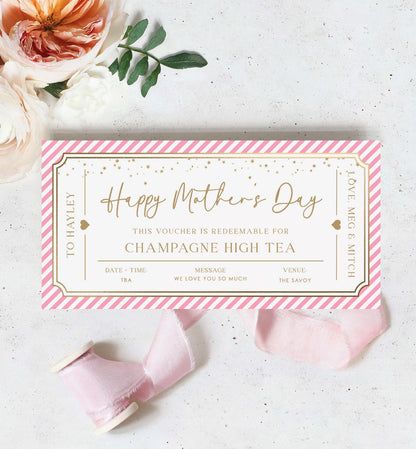 Printable High Tea Gift Voucher, Mother's Day Afternoon Tea Gift Certificate, Restaurant Voucher Coupon Paintly Stripe