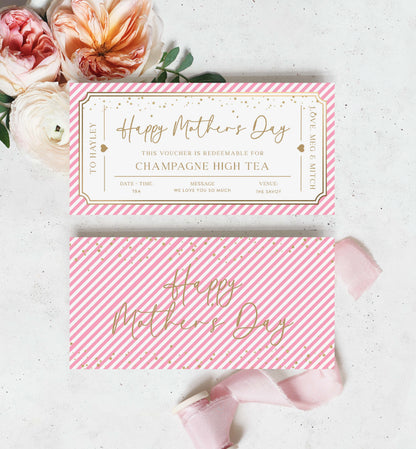 Printable High Tea Gift Voucher, Mother's Day Afternoon Tea Gift Certificate, Restaurant Voucher Coupon Paintly Stripe