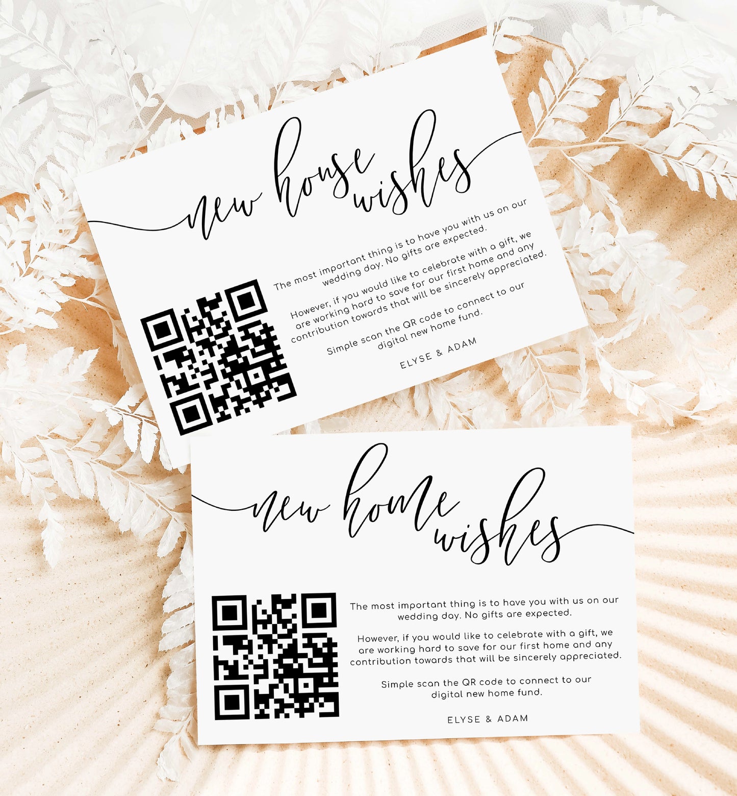 Lucas Script White | Printable QR New Home Fund Card Template