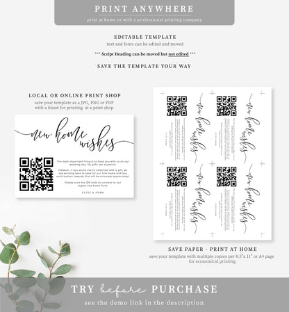 Lucas Script White | Printable QR New Home Fund Card Template