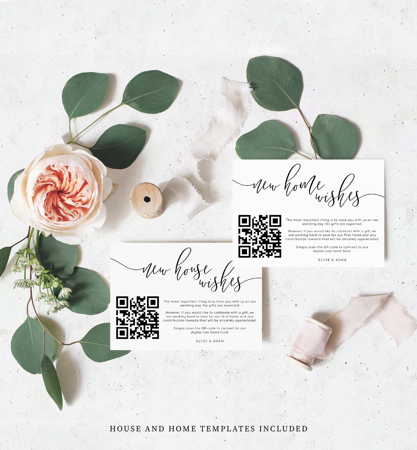 Lucas Script White | Printable QR New Home Fund Card Template