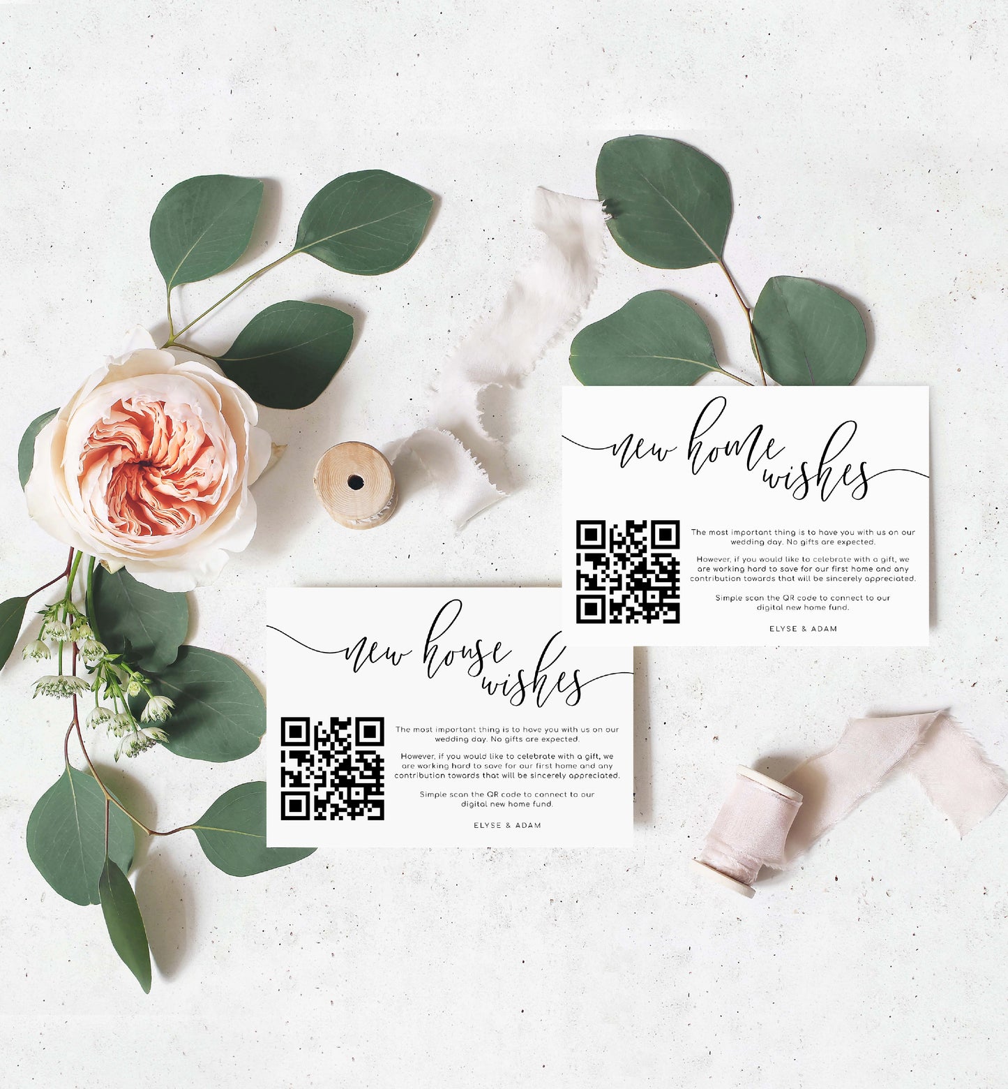 Lucas Script White | Printable QR New Home Fund Card Template