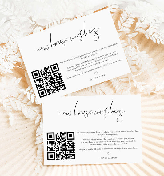 Gigi Script White | Printable QR New Home Fund Card Template