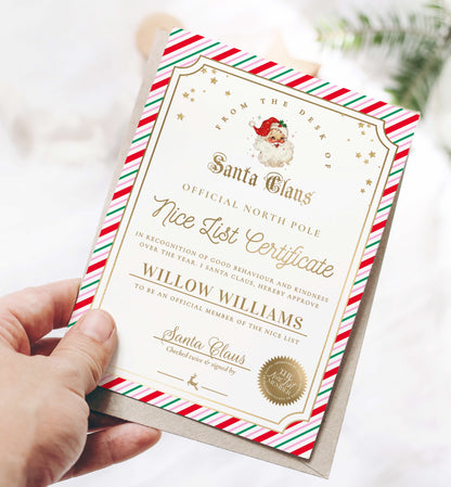 Printable Nice List Certificate Template, Approved Nice List Member Letter From Santa Claus, North Pole Mail Christmas Nice List, Stripe