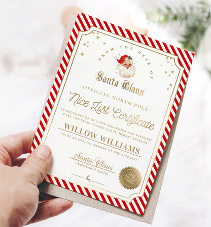 Printable Nice List Certificate Template, Approved Nice List Member Letter From Santa Claus, North Pole Mail Christmas Nice List, Stripe