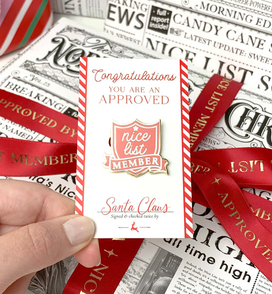 Nice List Member Red Gold | Christmas Enamel Pin Badge