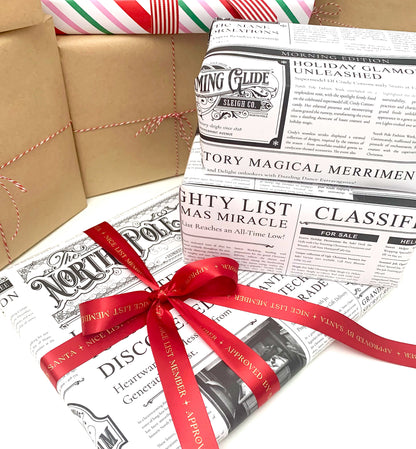 3 Sheets Christmas Wrapping Paper, North Pole Chronicle Newspaper Wrapping Paper, Festive Christmas Craft & Wrapping Paper, Decorations