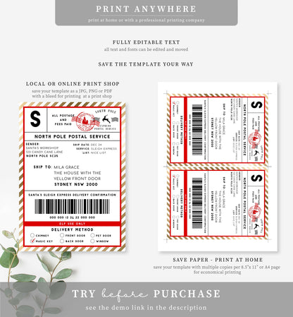 Santa's Workshop Red Gold | Printable Christmas Shipping Label Template