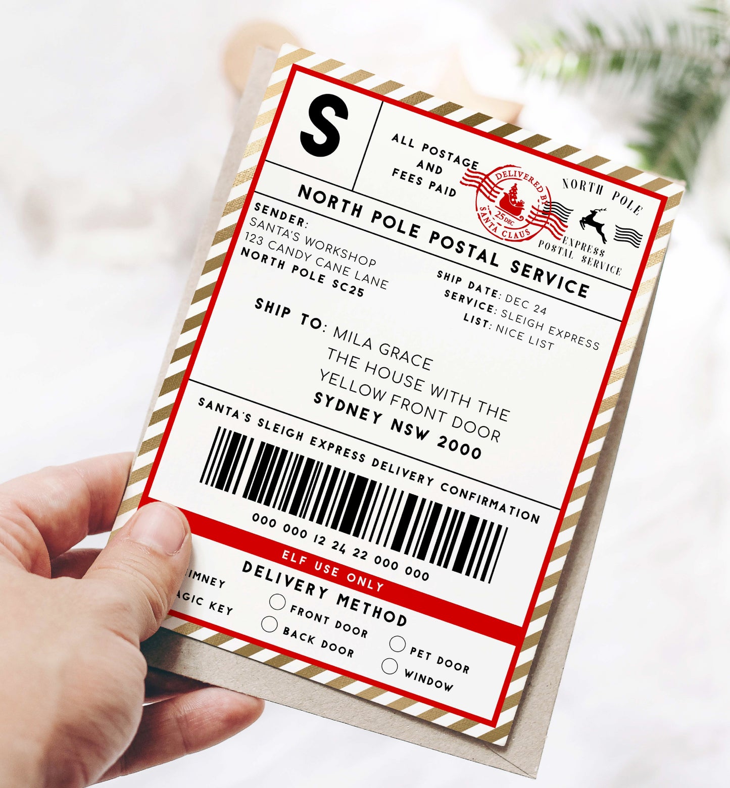 Printable Courier Shipping Label, Santa Mail North Pole Shipping Label Sticker, Christmas Special Delivery Label, Christmas Santa Gift Tag