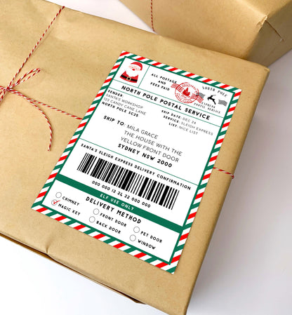 Printable Santa Mail North Pole Shipping Label Sticker, Christmas Special Delivery Shipping Label Template, Christmas Santa Gift Tag