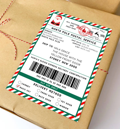 Printable Santa Mail North Pole Shipping Label Sticker, Christmas Special Delivery Shipping Label Template, Christmas Santa Gift Tag