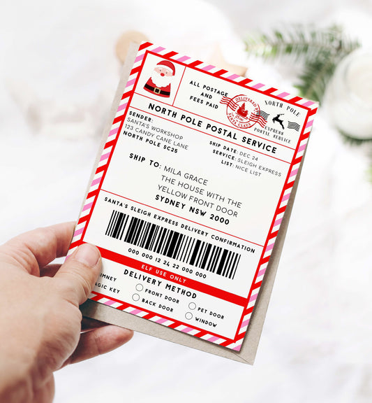 Printable Santa Mail North Pole Shipping Label Sticker, Christmas Special Delivery Shipping Label Template, Christmas Santa Gift Tag