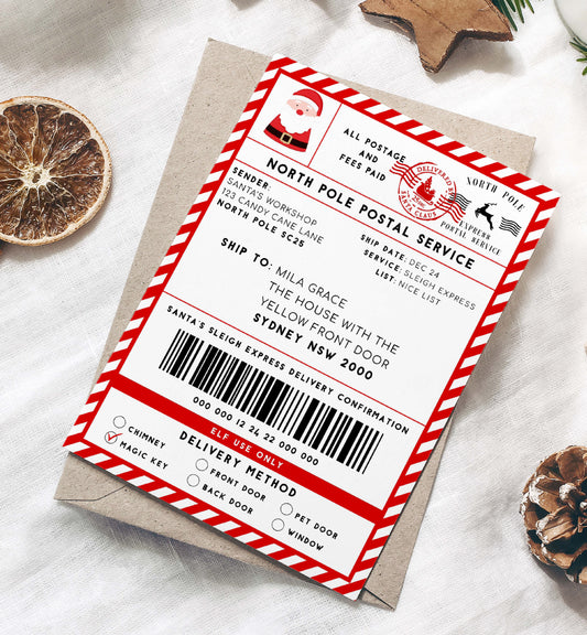 Printable Santa Mail North Pole Shipping Label Sticker, Christmas Special Delivery Shipping Label Template, Christmas Santa Gift Tag