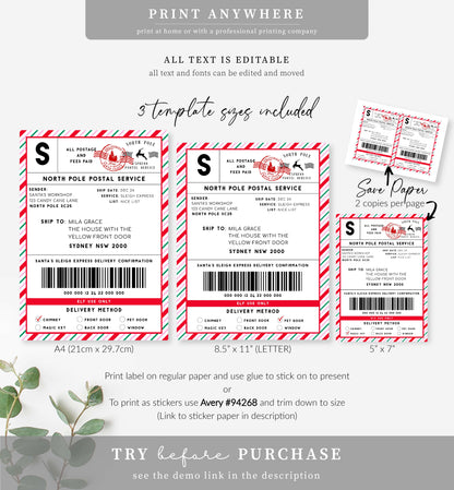 Santa's Workshop Pink Multi | Printable Christmas Shipping Label Template