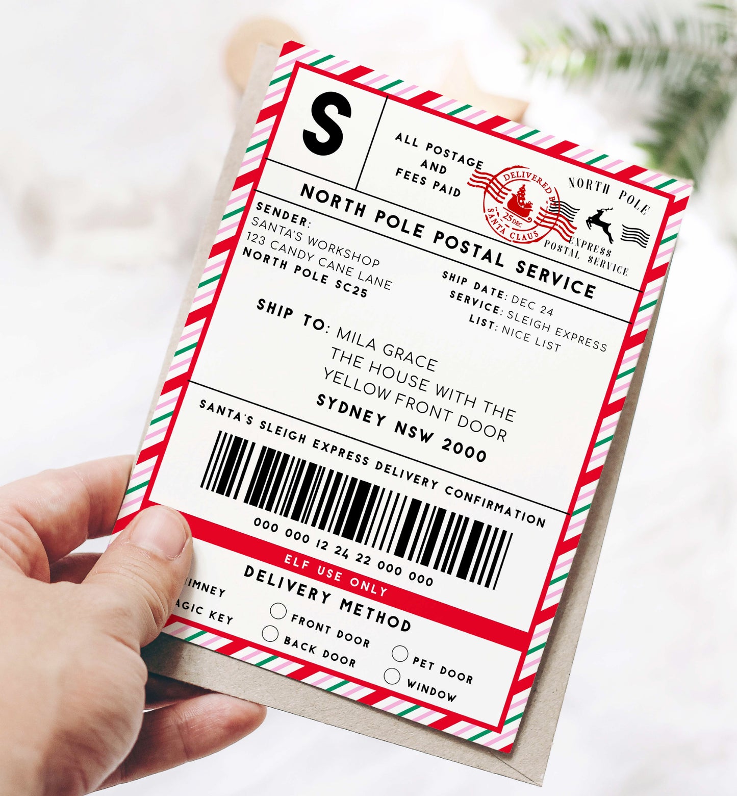 Printable Courier Shipping Label, Santa Mail North Pole Shipping Label Sticker, Christmas Special Delivery Label, Christmas Santa Gift Tag