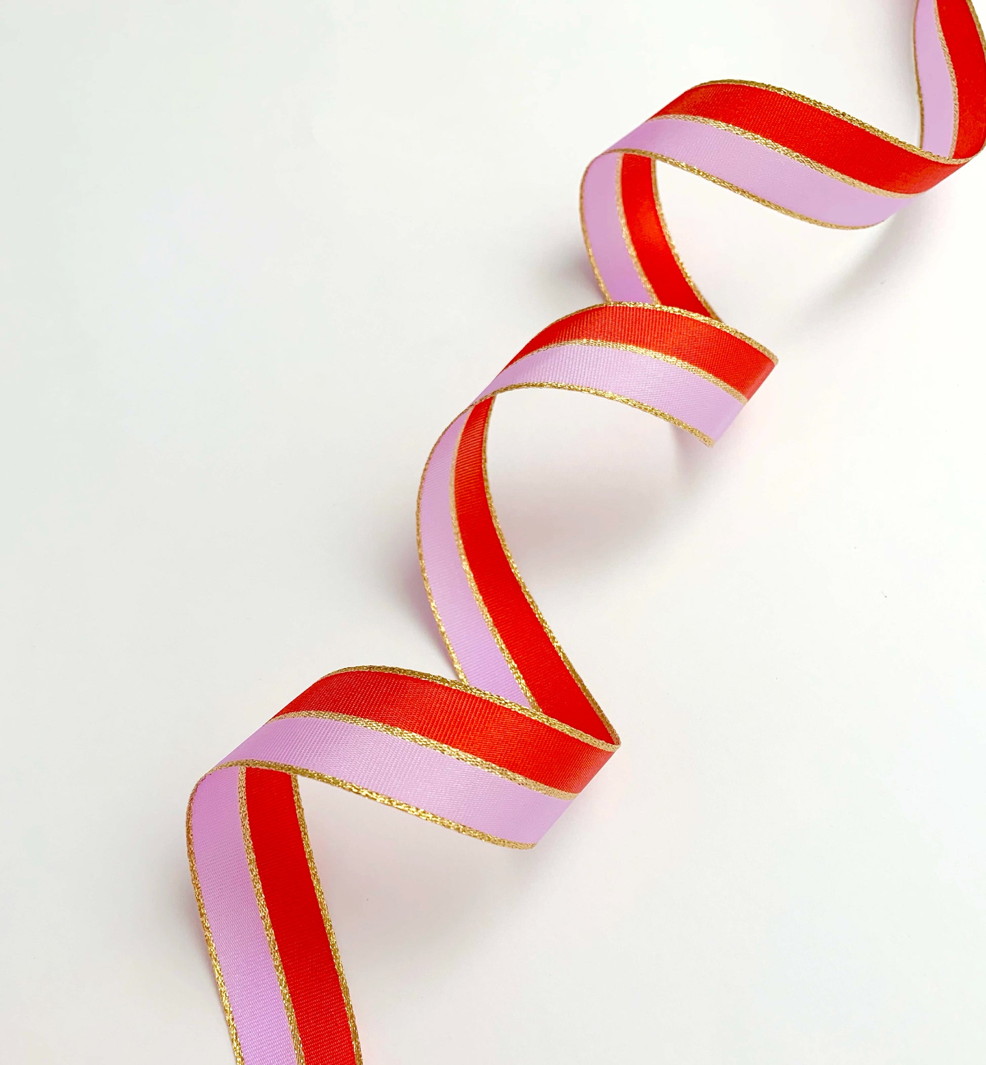 Lilac Red Gold Striped Ribbon, 25mm Wide Striped Ribbon, Christmas Decorations Craft and Wrap, Bows Presents Wrapping Ribbon