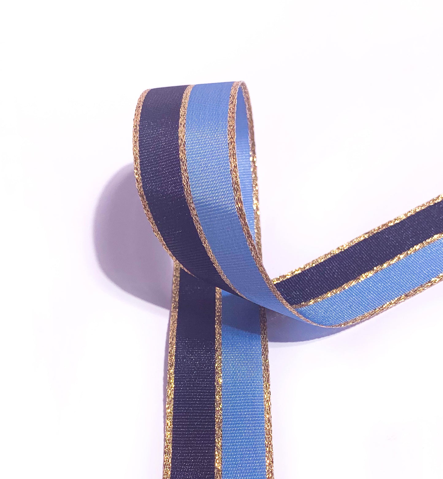 Navy Blue Gold Striped Ribbon, 25mm Wide Striped Ribbon, Christmas Decorations Craft and Wrap, Bows Presents Wrapping Ribbon