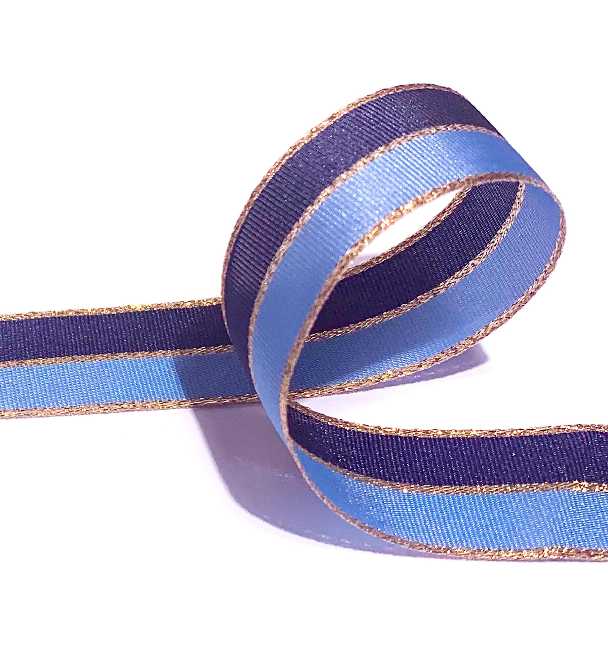 Navy Blue Gold Striped Ribbon, 25mm Wide Striped Ribbon, Christmas Decorations Craft and Wrap, Bows Presents Wrapping Ribbon