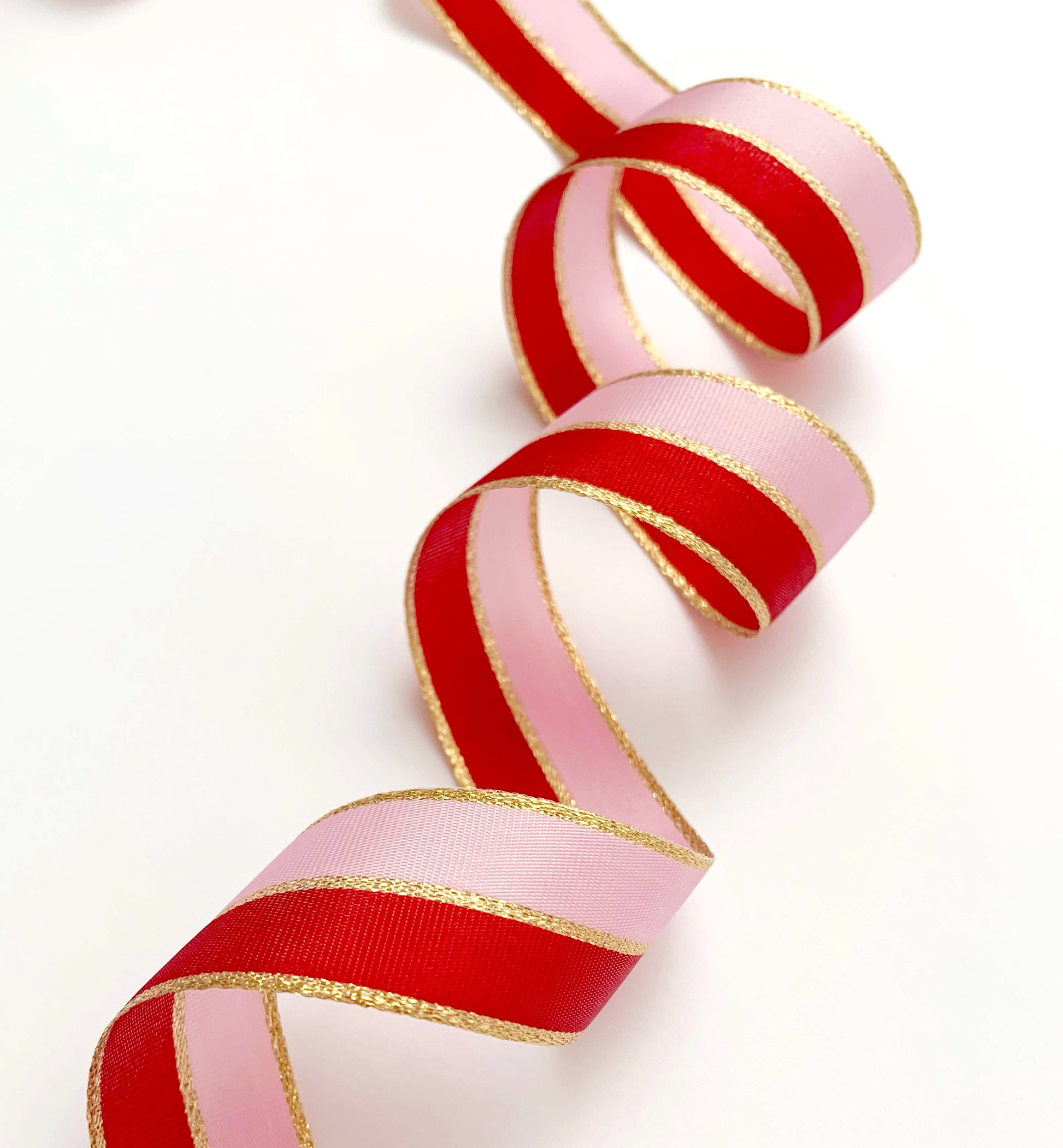 Red Pink Gold Striped Ribbon, 25mm Wide Striped Ribbon, Christmas Decorations Craft and Wrap, Bows Presents Wrapping Ribbon