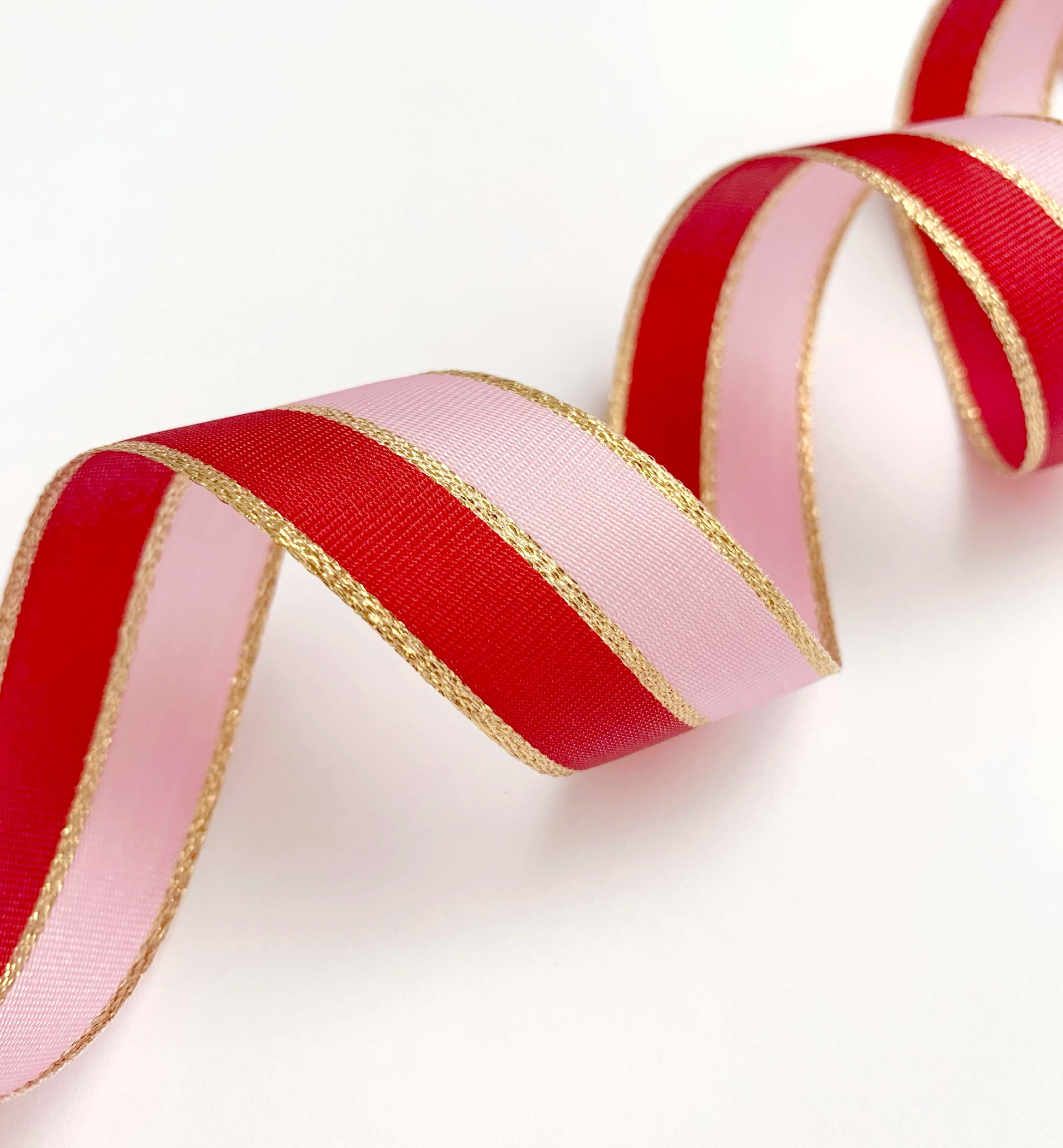 Red Pink Gold Striped Ribbon, 25mm Wide Striped Ribbon, Christmas Decorations Craft and Wrap, Bows Presents Wrapping Ribbon