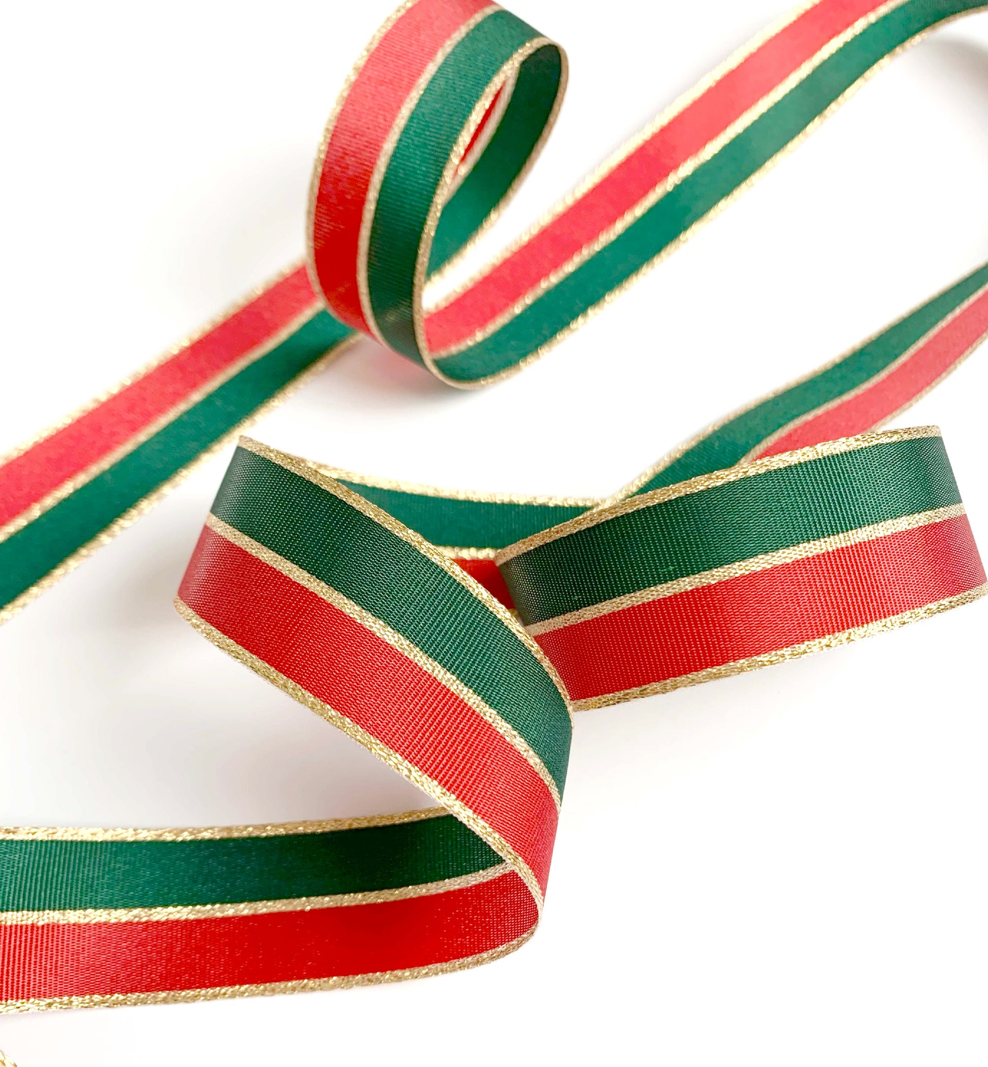 Red Green Gold Striped Ribbon, 25mm Wide Striped Ribbon, Christmas Decorations Craft and Wrap, Bows Presents Wrapping Ribbon