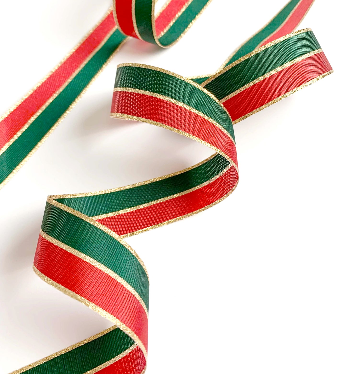 Red Green Gold Striped Ribbon, 25mm Wide Striped Ribbon, Christmas Decorations Craft and Wrap, Bows Presents Wrapping Ribbon