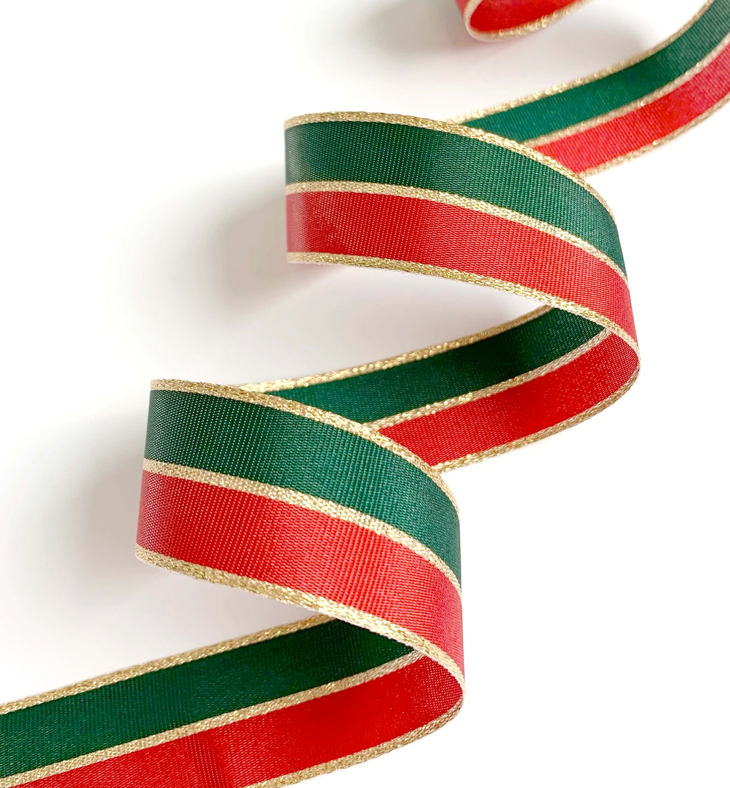 Red Green Gold Striped Ribbon, 25mm Wide Striped Ribbon, Christmas Decorations Craft and Wrap, Bows Presents Wrapping Ribbon