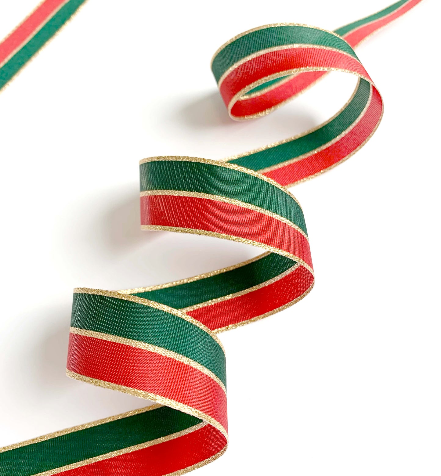 Red Green Gold Striped Ribbon, 25mm Wide Striped Ribbon, Christmas Decorations Craft and Wrap, Bows Presents Wrapping Ribbon