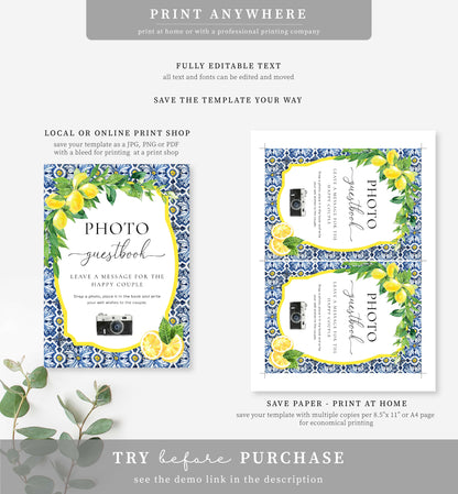 Positano Lemons | Printable Photo Guestbook Sign Template