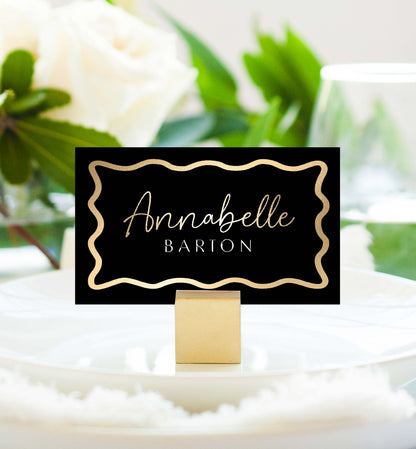 Wave Black Gold | Printable Place Cards Template