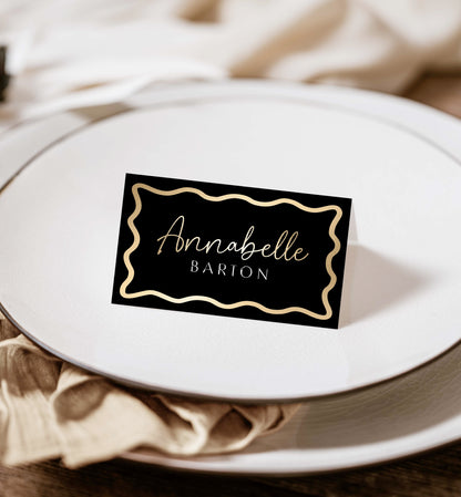 Wave Black Gold | Printable Place Cards Template