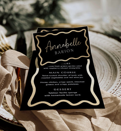 Wave Black Gold | Printable Place Cards Template