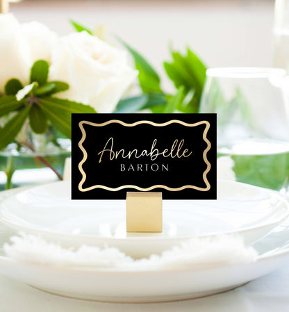 Wave Black Gold | Printable Place Cards Template