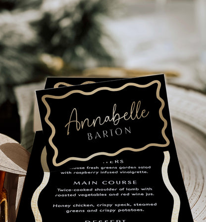 Wave Black Gold | Printable Place Cards Template