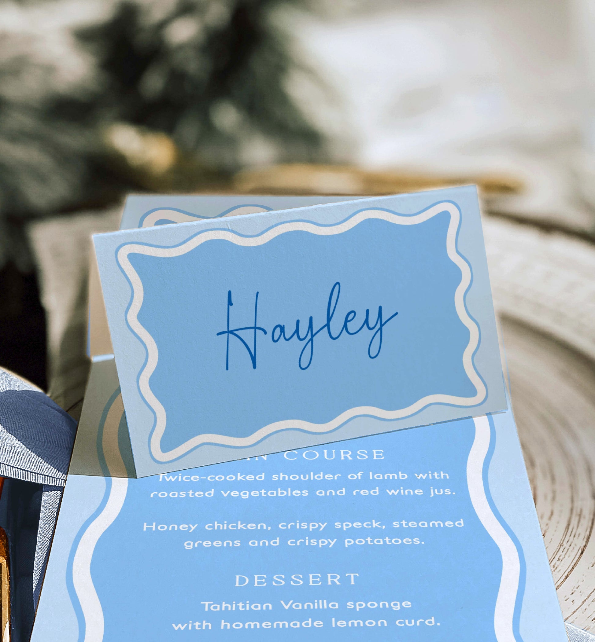 Printable Tent and Flat Style Pace Cards, Blue Wave Curvey Line, Editable Escort Cards, Boy Baby Shower Place Setting Cards, Name Cards