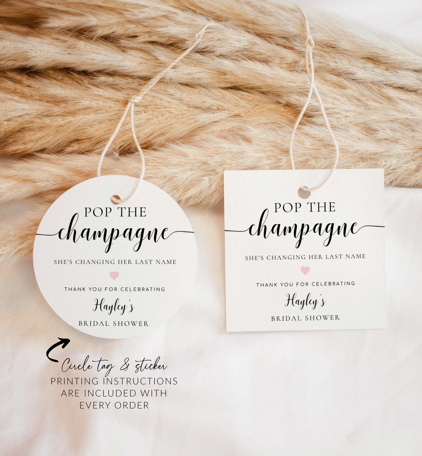 Pop The Champagne Bottle Printable Favor Tag, Modern Minimalist, Bridal Shower Changing Her Last Name Favor Tag, Mini Wine Bottle, Leyton