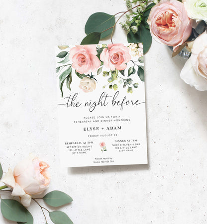 Darcy Floral Pink | Printable Rehearsal Dinner Invitation Template