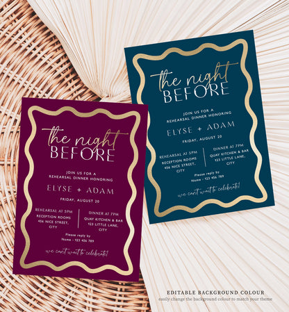 Wave Black Gold | Printable Rehearsal Dinner Invitation Template