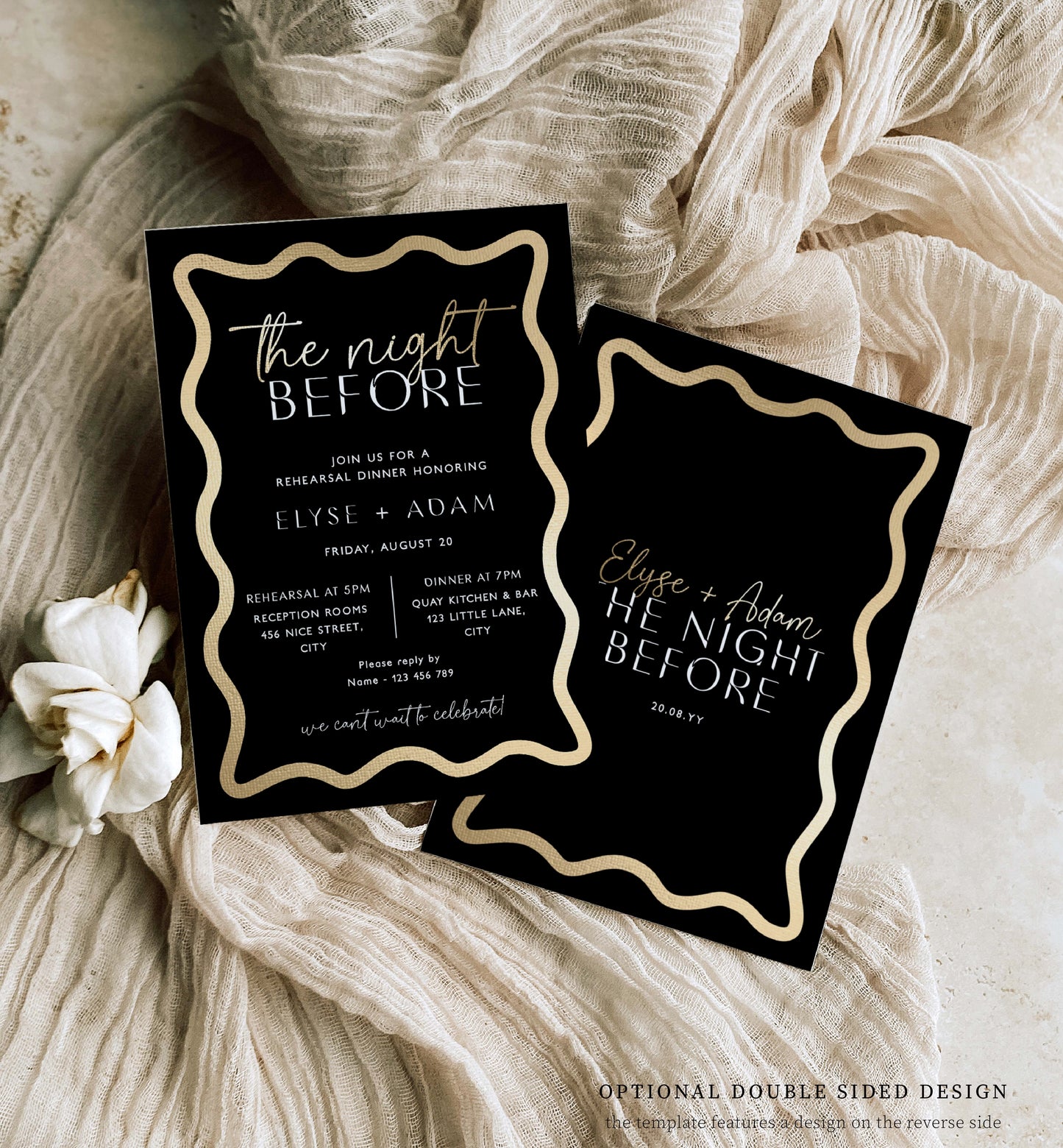 Wave Black Gold | Printable Rehearsal Dinner Invitation Template