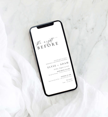 Ellesmere White | Smartphone Rehearsal Dinner Invitation Template