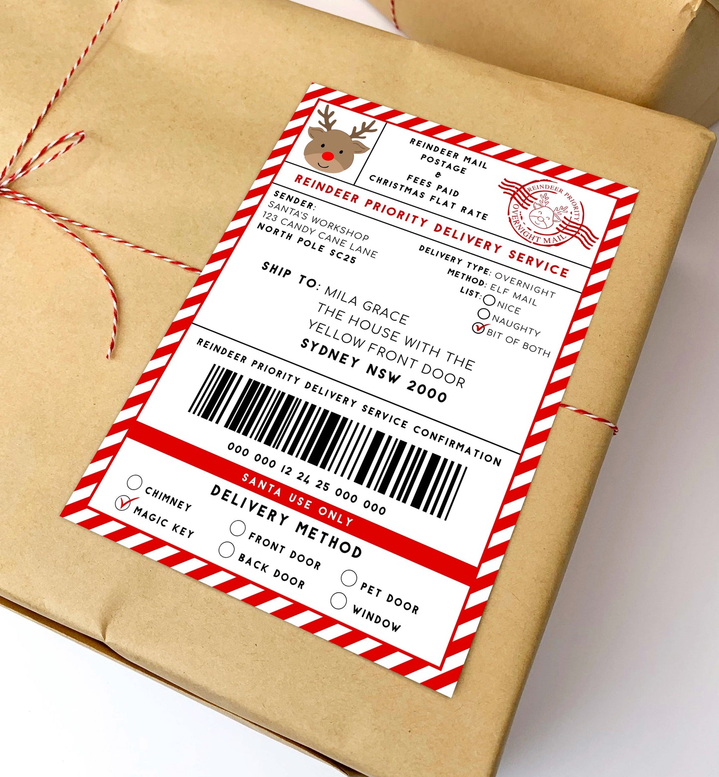 Santa's Workshop Red | Printable Reindeer Christmas Shipping Label Template