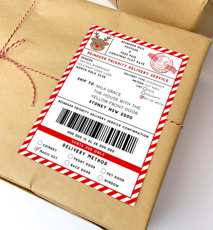 Santa's Workshop Red | Printable Reindeer Christmas Shipping Label Template