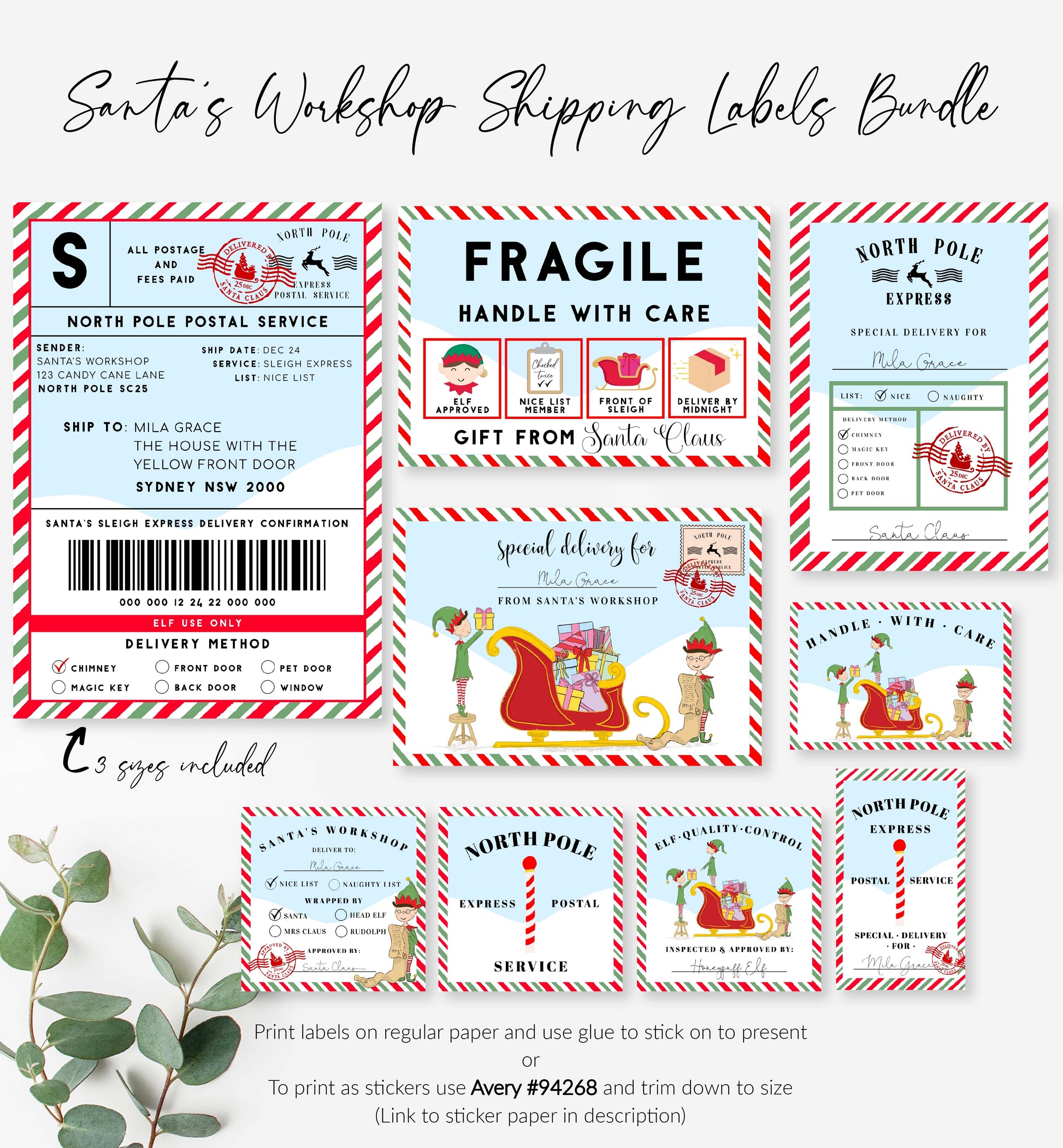 Christmas shipping label, Special overnight delivery for, custom